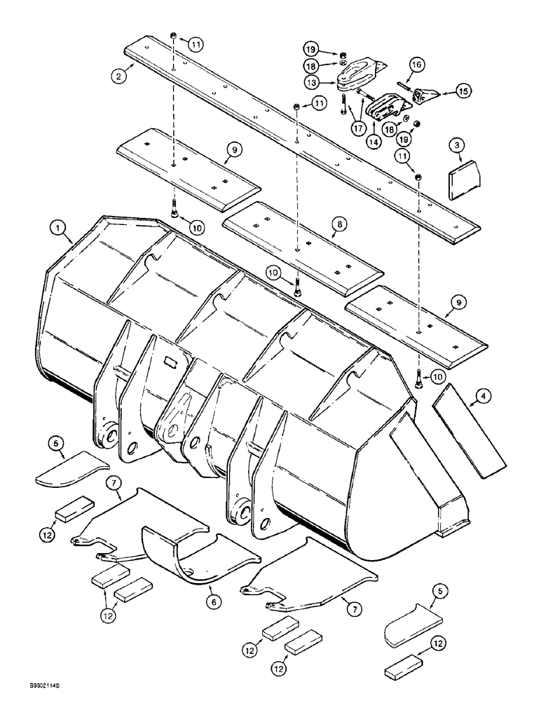 Схема запчастей Case 621B - (9-018) - LOADER BUCKETS & CUTTING EDGES, 2.50 (1.9 ) & 2.75 CUBIC YD (2.1 CUBIC METER) BUCKETS, Z-BAR LOADER (09) - CHASSIS/ATTACHMENTS