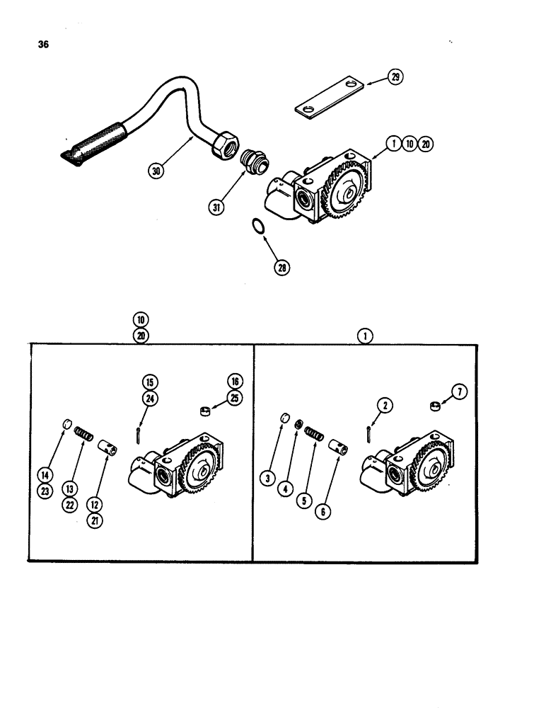 Схема запчастей Case W20 - (036) - OIL PUMP, 401BD AND 401BDT DIESEL ENGINE (02) - ENGINE