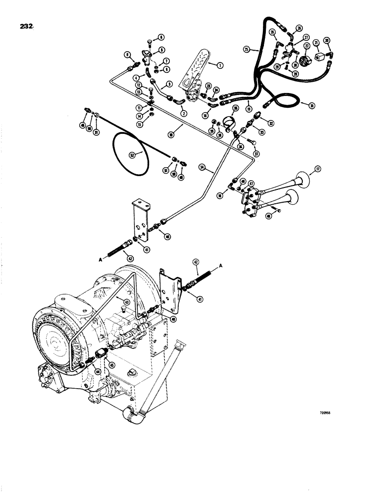 Схема запчастей Case W26B - (232) - BRAKE SYSTEM, VALVE TO HORN, AIR PRESSURE GAUGE, AND CLUTCH CUT-OUT (07) - BRAKES