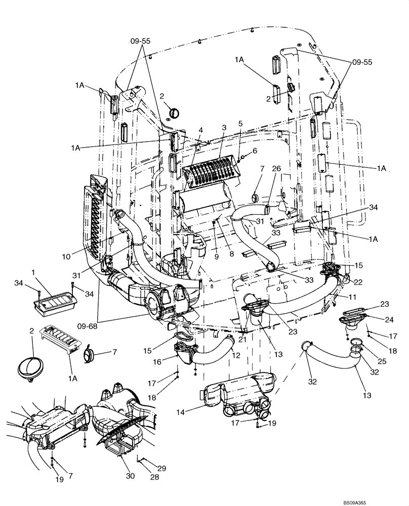 Схема запчастей Case 621E - (09-69) - CAB - HEATER AND AIR CONDITIONING DUCTS (09) - CHASSIS
