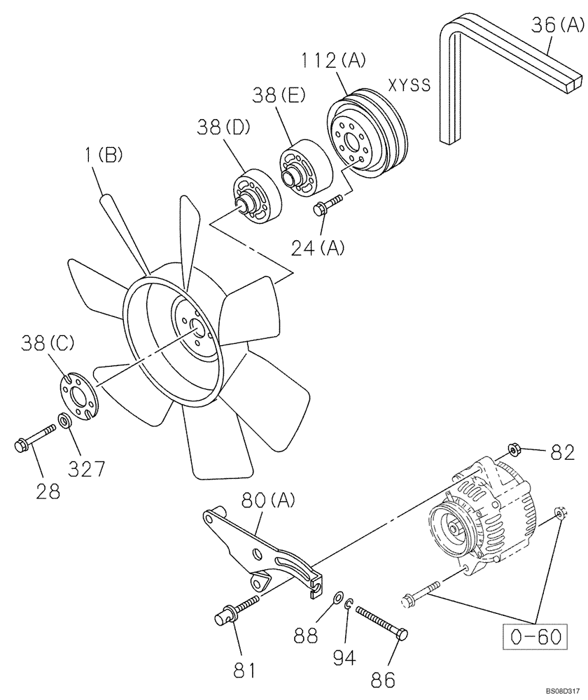 Схема запчастей Case CX80 - (02-21) - BELT AND VENTILATOR - FAN GUARD (02) - ENGINE