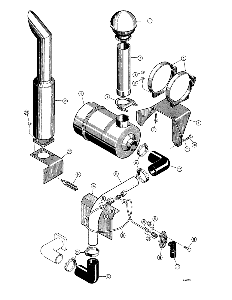 Схема запчастей Case 1150 - (028) - MUFFLER AND DRY TYPE AIR CLEANER (01) - ENGINE