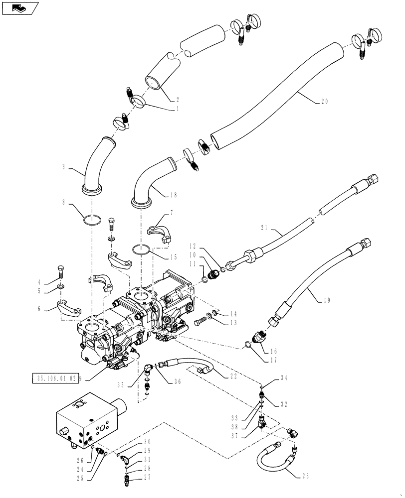 Схема запчастей Case 921F - (41.200.09[02]) - PRIORITY PUMP INSTALLATION 921F (41) - STEERING