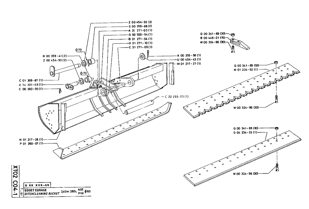 Схема запчастей Case 75C - (XT02 C04.1) - DITCH CLEANING BUCKET - 2,40 M 280L PIN Ø60 (19) - BUCKETS