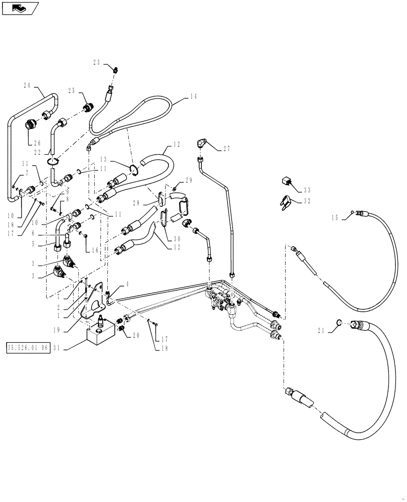 Схема запчастей Case 1021F - (35.526.01[05]) - COOLING FAN RELIEF VALVE INSTALLATION-WITH REVERSING (35) - HYDRAULIC SYSTEMS