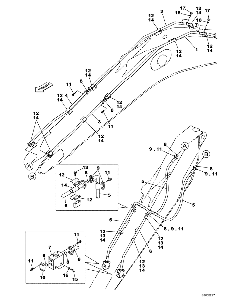 Схема запчастей Case CX700 - (08-047-00[01]) - HYDRAULIC CIRCUIT - PICK HAMMER - BOOM (7.70 M), DIPPER (4.11M) (08) - HYDRAULICS