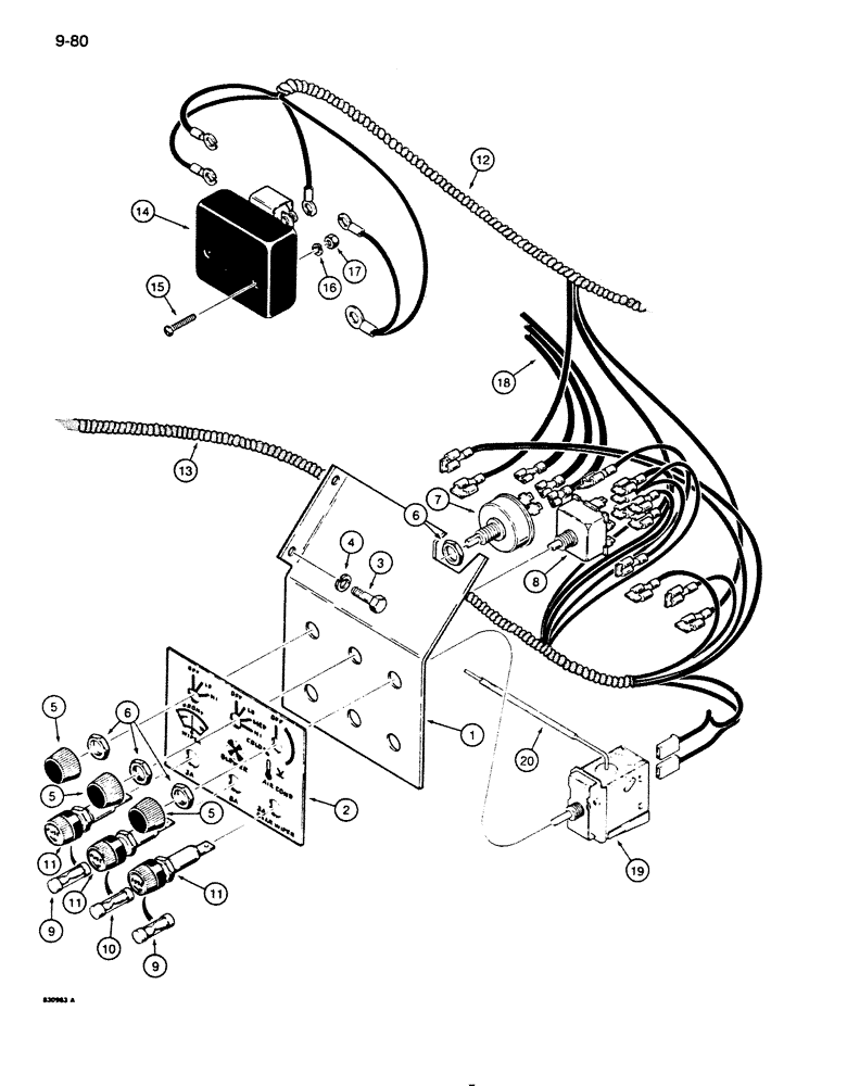 Схема запчастей Case 855D - (9-080) - CAB CONTROL PANEL AND WIRING (09) - CHASSIS/ATTACHMENTS