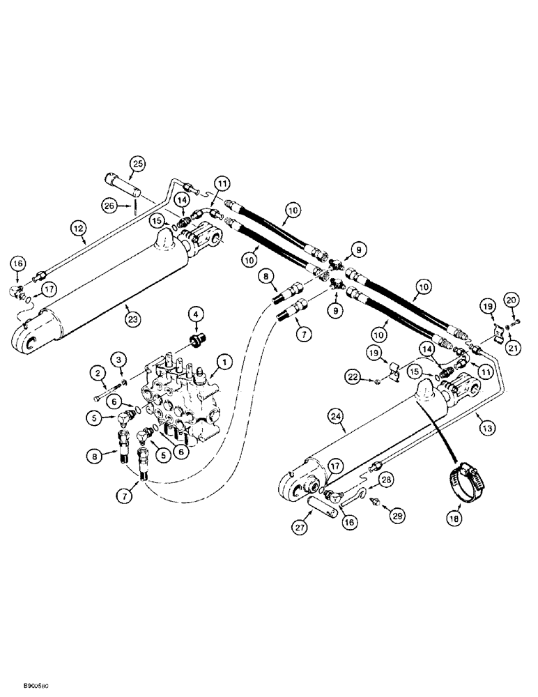 Схема запчастей Case 585E - (8-20) - MAST TILT CYLINDER HYDRAULIC CIRCUIT, MODELS WITH DUAL LIFT CYLINDERS, W/31 DEGREE FORWARD MAST TILT (08) - HYDRAULICS