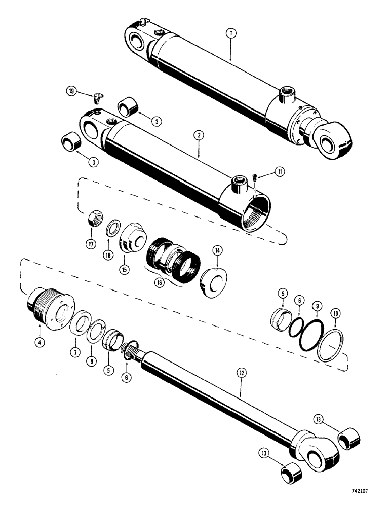 Схема запчастей Case 350 - (308) - D28218 TILT CYLINDER - TILT DOZER, HAS SPLIT INNER AND OUTER ROD WIPERS (07) - HYDRAULIC SYSTEM