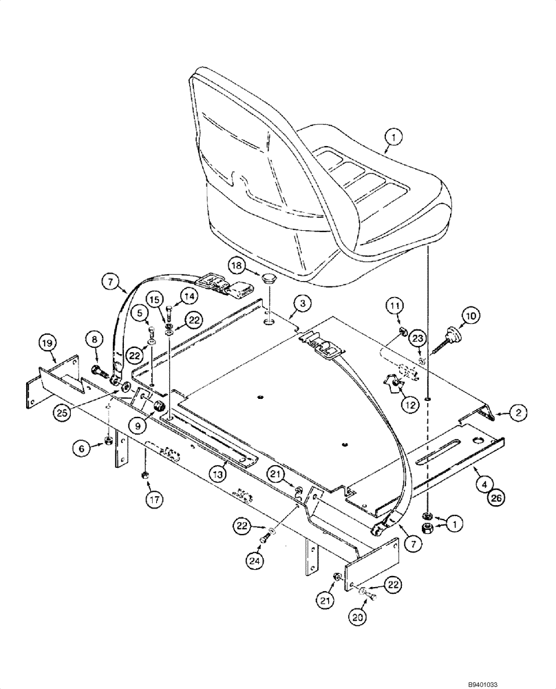 Схема запчастей Case 1845C - (09-22) - SEAT, MOUNTING - NON-SUSPENSION (NORTH AMERICA), - JAF0040227 (09) - CHASSIS/ATTACHMENTS
