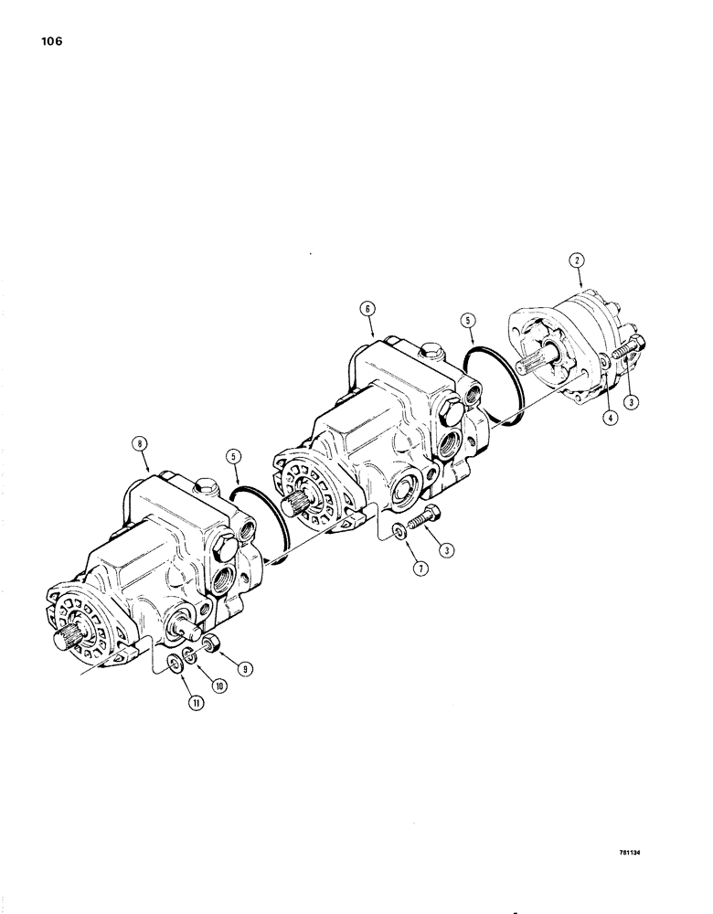 Схема запчастей Case 1830 - (106) - TANDEM PUMP ASSEMBLY AND MOUNTING (35) - HYDRAULIC SYSTEMS