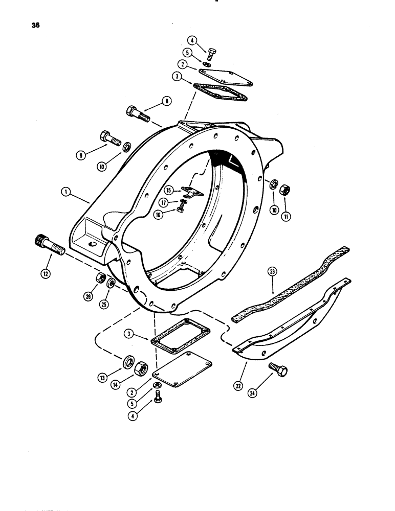 Схема запчастей Case 1150C - (036) - FLYWHEEL HOUSING, 451BD DIESEL ENGINE (02) - ENGINE
