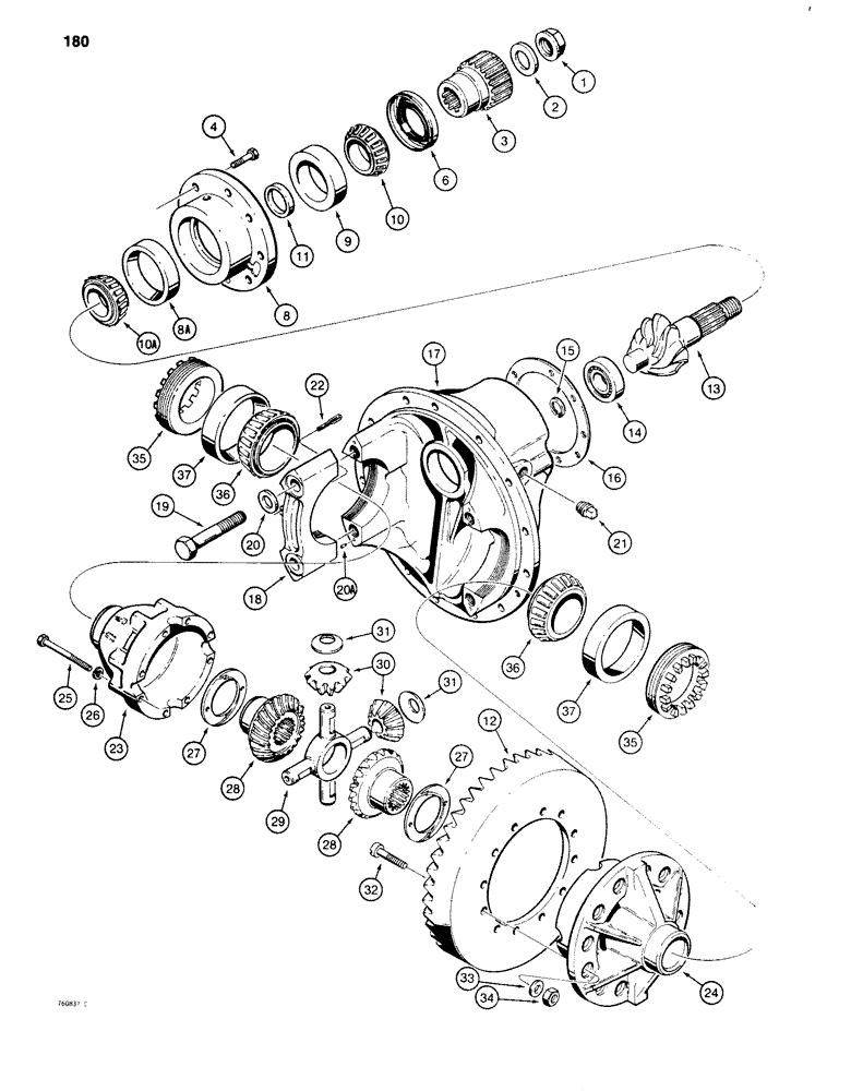 Схема запчастей Case 680G - (180) - L100707 REAR AXLE, DIFFERENTIAL, USED BEFORE TRACTOR S/N 9131807 (06) - POWER TRAIN