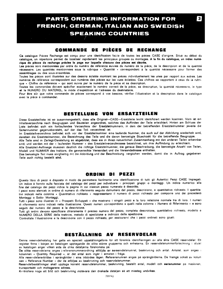 Схема запчастей Case W24B - (003) - PARTS ORDERING INFORMATION FOR FRENCH, GERMAN, ITALIAN AND SWEDISH COUNTRIES (00) - PICTORIAL INDEX