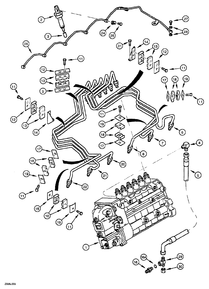 Схема запчастей Case 850G - (3-09A) - FUEL INJECTION SYSTEM (P.I.N. JJG0254005 TO JJG0254009, JJG0254015 AND AFTER) (02) - FUEL SYSTEM