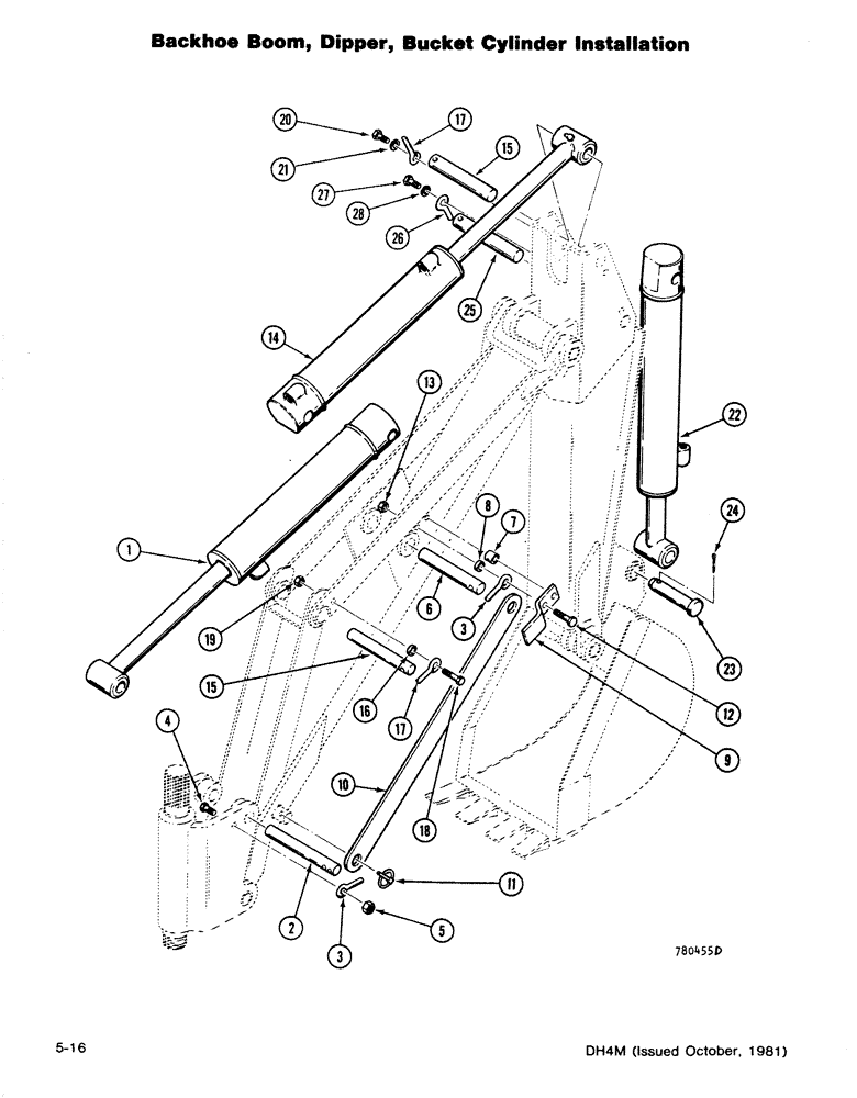 Схема запчастей Case DH4B - (5-16) - BACKHOE BOOM, DIPPER, BUCKET CYLINDER INSTALLATION (35) - HYDRAULIC SYSTEMS