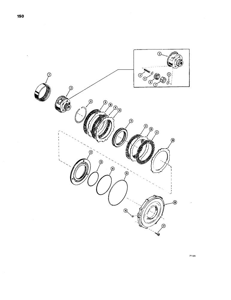Схема запчастей Case W24B - (150) - TRANSMISSION, FORWARD CLUTCH AND PLANETARY (06) - POWER TRAIN