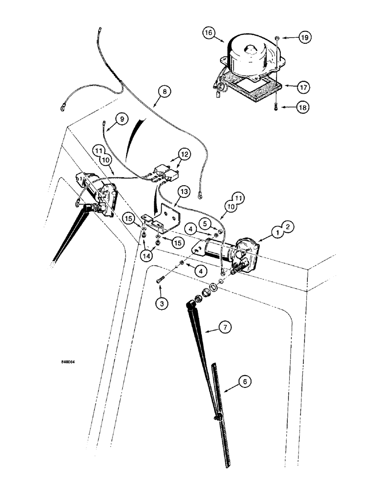 Схема запчастей Case W14 - (218) - CAB REAR WIPERS AND DEFROSTER, USED BEFORE PIN 9154965, REAR WIPER- OPTIONAL (04) - ELECTRICAL SYSTEMS