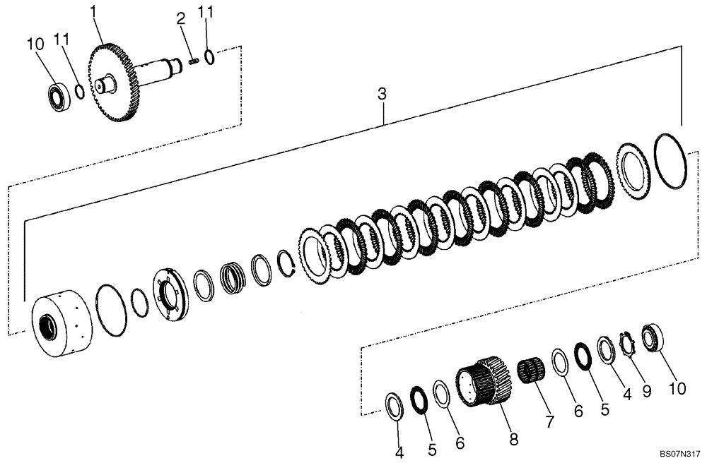 Схема запчастей Case 621E - (06-08) - TRANSMISSION - CLUTCH ASSY, FIRST - PRIOR TO P.I.N. N8F203848 (06) - POWER TRAIN
