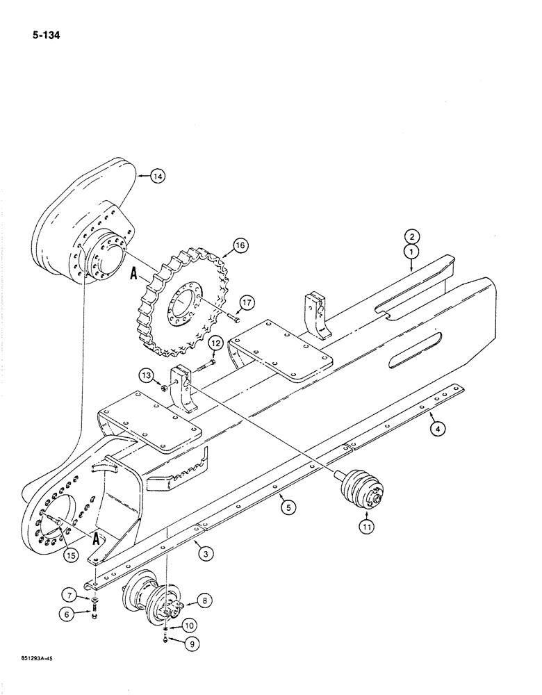Схема запчастей Case 1187B - (5-134) - TRACK FRAMES AND DRIVE SPROCKET (11) - TRACKS/STEERING