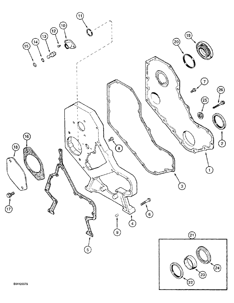 Схема запчастей Case 9020B - (2-030) - FRONT GEAR COVER, 4TA-390 ENGINE, PRIOR TO P.I.N. DAC02#2001 (02) - ENGINE