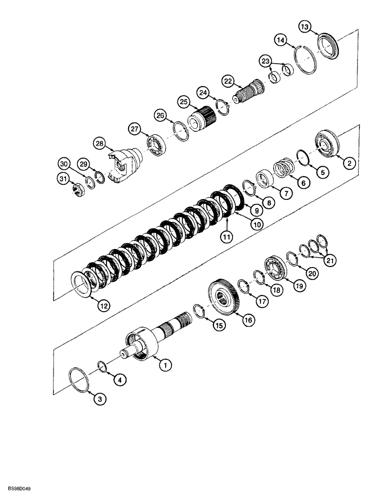 Схема запчастей Case 580SL - (6-110) - CLARK POWERSHIFT TRANSMISSION ASSEMBLY, CLUTCH AND PINIONS, OUTPUT SHAFT (06) - POWER TRAIN