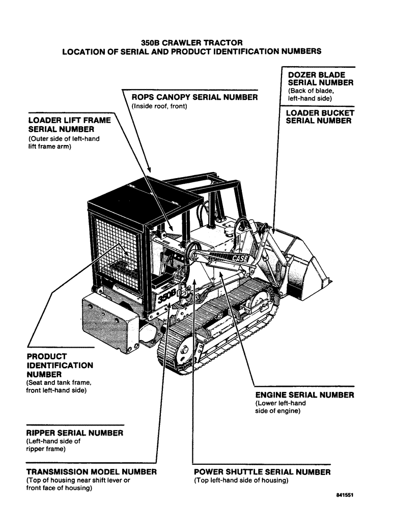 Схема запчастей Case 350B - (004) - LOCATION OF SERIAL AND PRODUCT IDENTIFICATION NUMBERS (00) - GENERAL