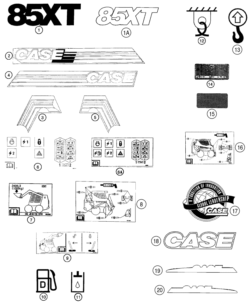Схема запчастей Case 85XT - (09-62) - DECALS (09) - CHASSIS