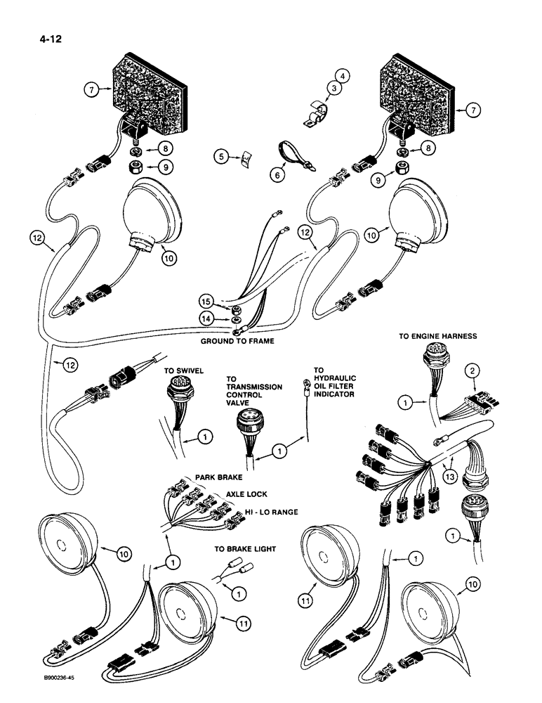 Схема запчастей Case 1085C - (4-12) - MAIN FRAME LOWER ELECTRICAL HARNESS (04) - ELECTRICAL SYSTEMS