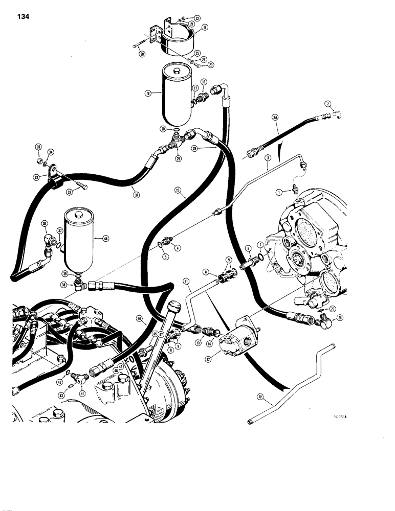 Схема запчастей Case 1150B - (134) - CRAWLER HYDRAULIC CIRCUIT, TORQUE CONVERTER TO TRANSMISSION (03) - TRANSMISSION