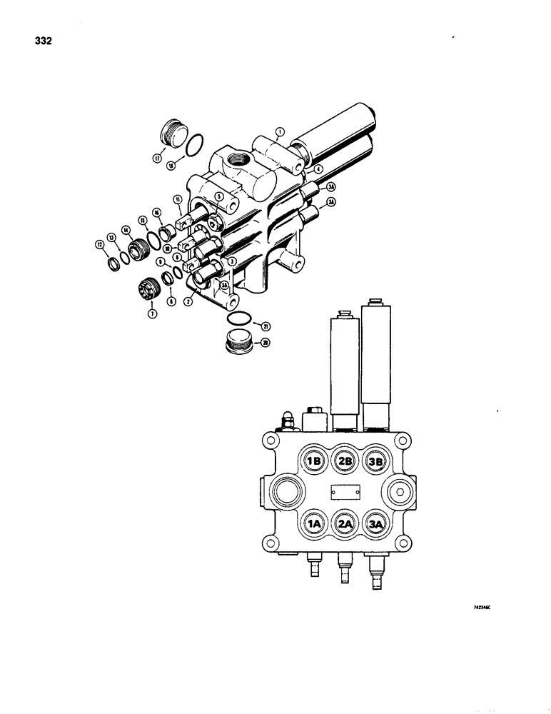 Схема запчастей Case W18 - (332) - L71422 LOADER CONTROL VALVE (3 SPOOL) (08) - HYDRAULICS
