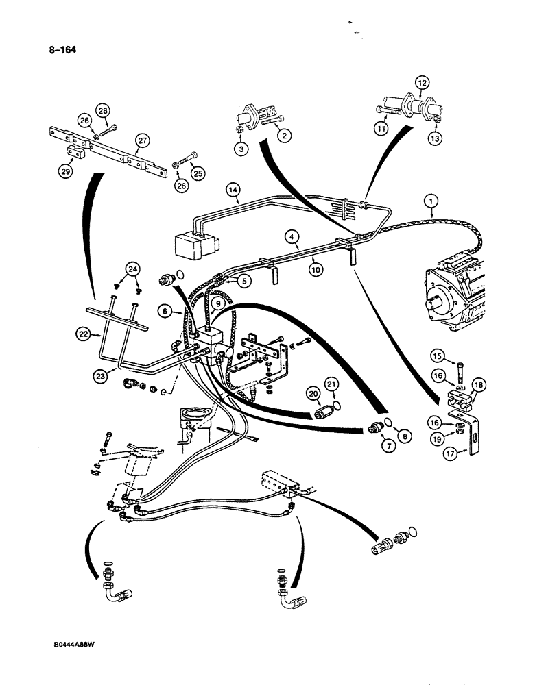 Схема запчастей Case 125B - (8-164) - HYDRAULIC CIRCUIT FOR OPTIONS, P.I.N. 74845 THRU 74963, 21801 THRU 21868, 26801 AND AFTER (08) - HYDRAULICS