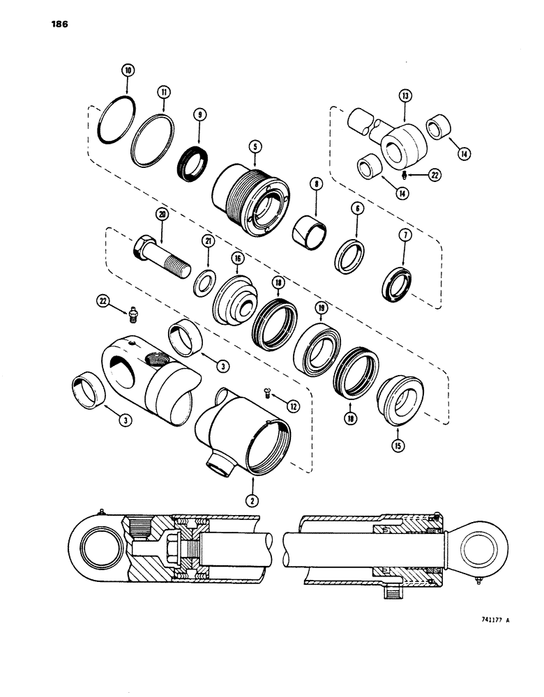 Схема запчастей Case 450 - (186) - G33770 AND G33771 CLAM CYLINDERS, GLAND OR TUBE IS STAMPED WITH CYLINDER PART NUMBER (07) - HYDRAULIC SYSTEM