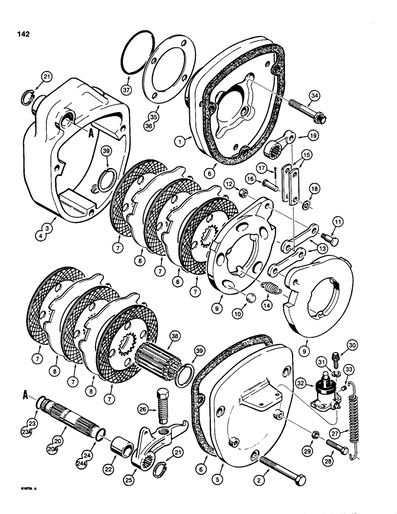 Схема запчастей Case 850C - (142) - TRANSMISSION BRAKES (03) - TRANSMISSION