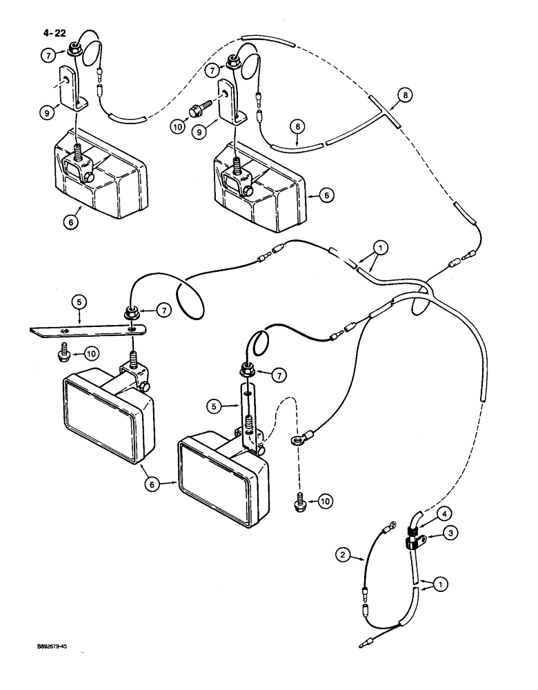 Схема запчастей Case 650 - (4-22) - HALOGEN LAMPS AND WIRING, MODELS WITH ROPS CANOPY (04) - ELECTRICAL SYSTEMS