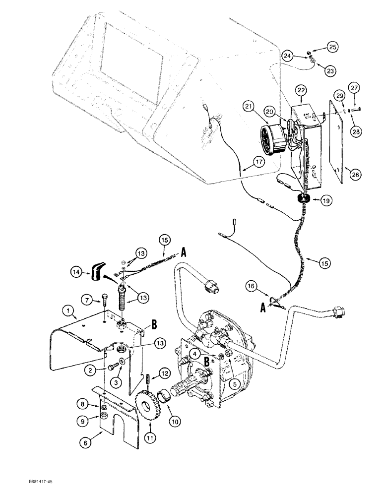 Схема запчастей Case 480F LL - (8-064) - PTO SHIELD AND SPEED INDICATOR (08) - HYDRAULICS