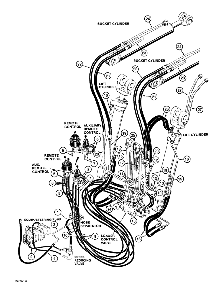 Схема запчастей Case 621B - (1-28) - PICTORIAL INDEX, LOADER HYDRAULIC CIRCUIT - XT LOADER, THREE SPOOL CONTROL VALVE (00) - PICTORIAL INDEX