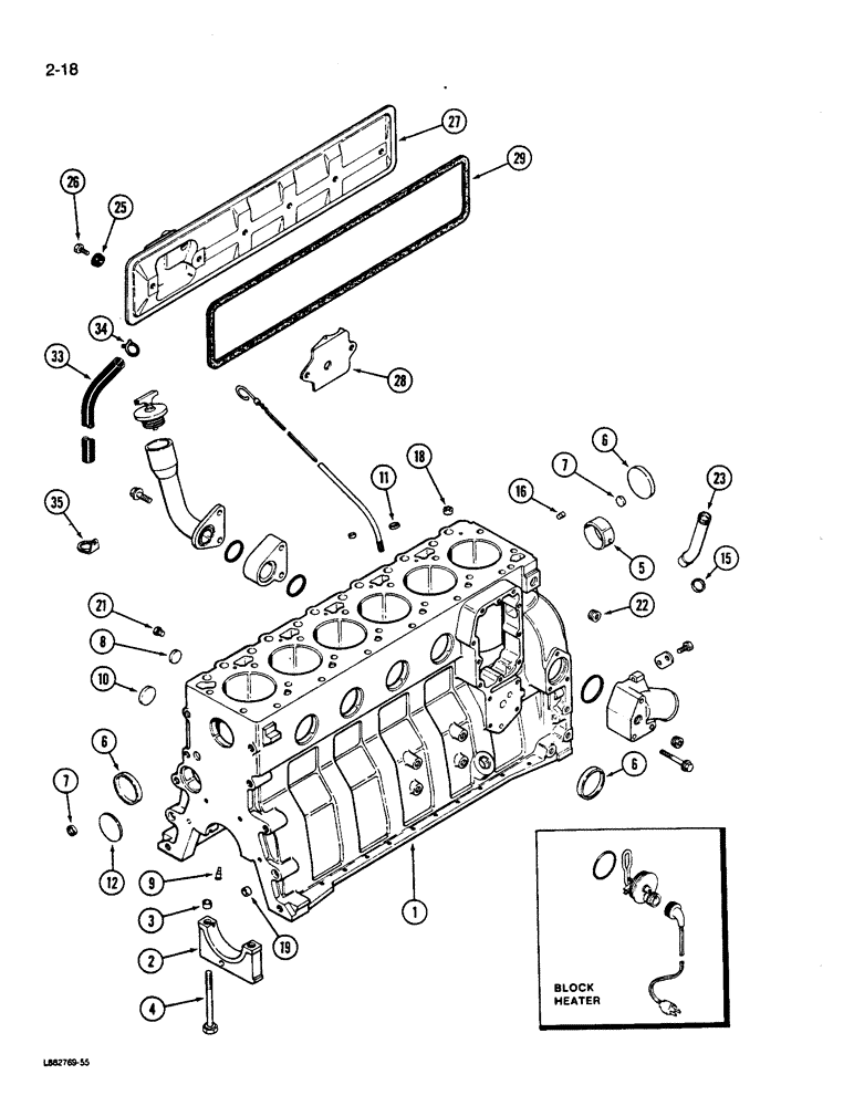 Схема запчастей Case W14B - (2-18) - CYLINDER BLOCK, 6-590 ENGINE (NATURAL ASPIRATED) (02) - ENGINE