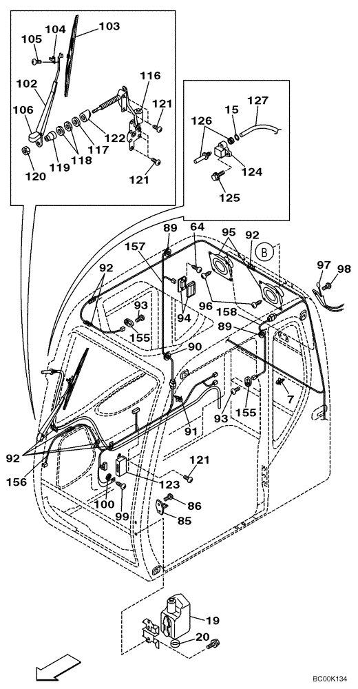 Схема запчастей Case CX460 - (04-09) - CAB ELECTRICAL - WIPER, WINDSHIELD (04) - ELECTRICAL SYSTEMS