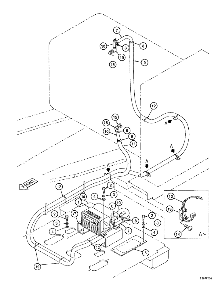 Схема запчастей Case 9010B - (9-046) - HEATER AND HOSES (09) - CHASSIS