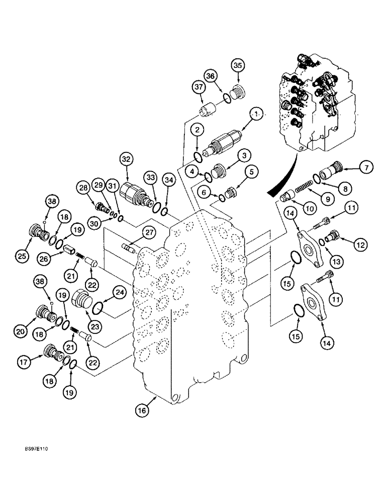Схема запчастей Case 9020B - (8-118) - CONTROL VALVE, FOUR SPOOL HOUSING AND RELATED PARTS (08) - HYDRAULICS