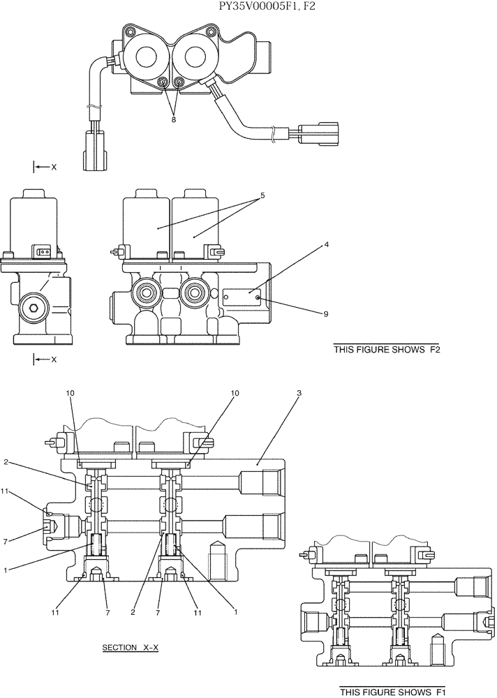 Схема запчастей Case CX50B - (07-047) - VALVE ASSY, SOLENOID P/N PY35V00005F1 (35) - HYDRAULIC SYSTEMS