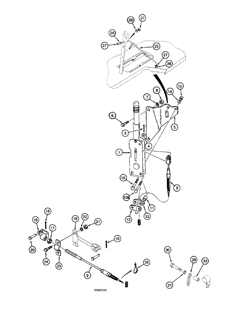 Схема запчастей Case 590SL - (7-12) - PARKING BRAKE LEVER AND LINKAGE (07) - BRAKES