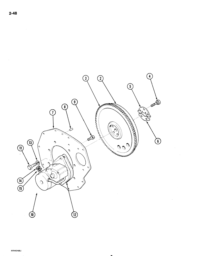 Схема запчастей Case 1818 - (2-048) - FLYWHEEL AND STARTER MOTOR, DIESEL MODELS (02) - ENGINE