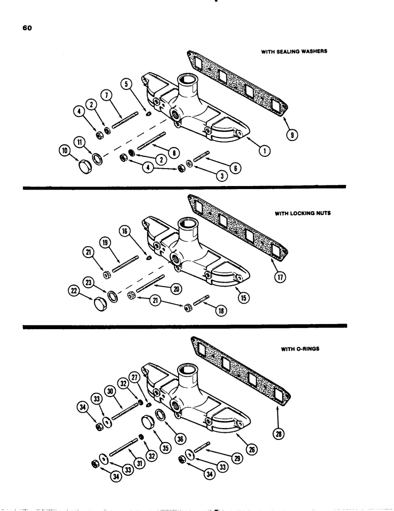 Схема запчастей Case 1845S - (060) - INTAKE MANIFOLD, 188 DIESEL ENGINE, WITH SEALING WASHERS, WITH LOCKING NUTS, WITH O-RINGS (10) - ENGINE