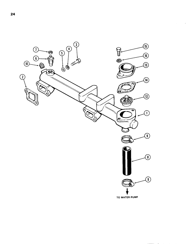 Схема запчастей Case 680H - (024) - WATER MANIFOLD, 336BD DIESEL ENGINE, THERMOSTAT (02) - ENGINE