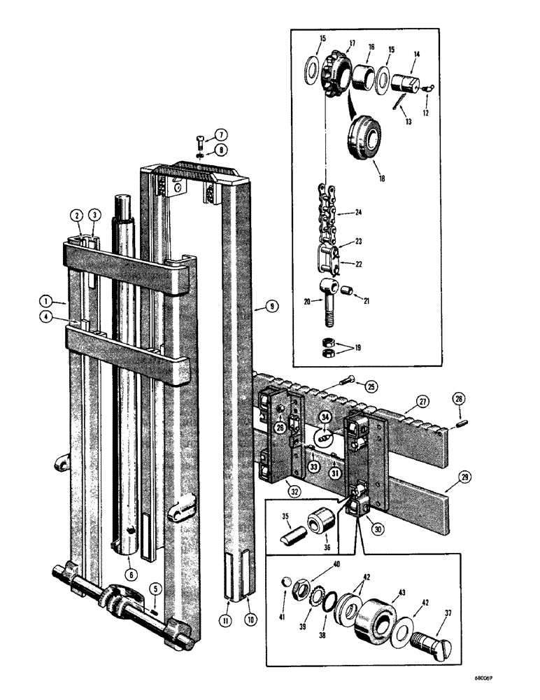 Схема запчастей Case 530 - (18) - MAST AND RELATED PARTS, HEAVY DUTY 14 FOOT 3 INCH MAST (83) - TELESCOPIC SINGLE ARM