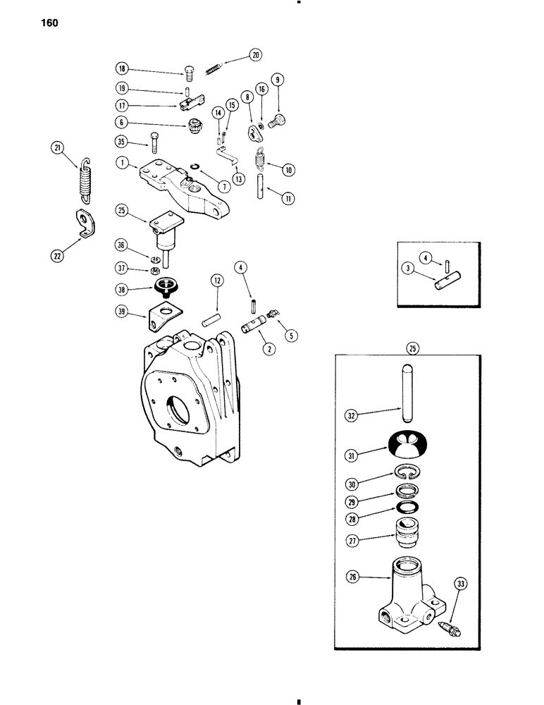 Схема запчастей Case 584C - (160) - DIFFERENTIAL BRAKE LEVER AND LOCK, TRANSAXLE, DIFFERENTIAL BRAKE CYLINDER (33) - BRAKES & CONTROLS