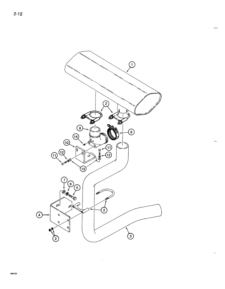Схема запчастей Case 1085B - (2-012) - MUFFLER AND EXHAUST SYSTEM (02) - ENGINE