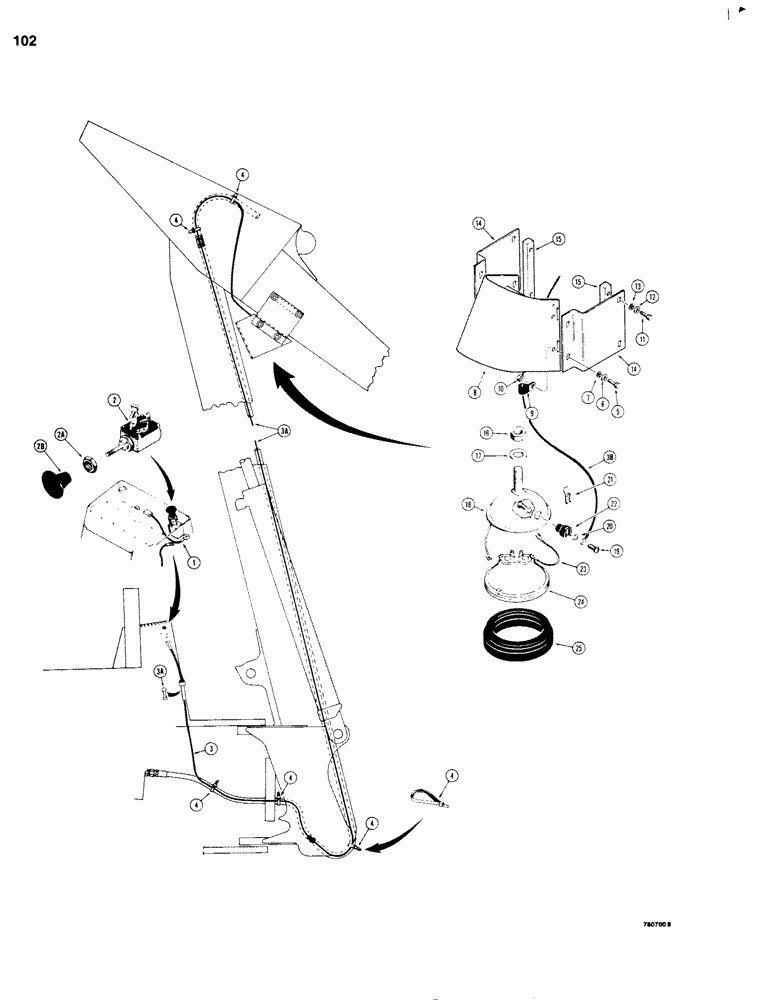 Схема запчастей Case 680G - (102) - ELECTRICAL SYSTEM, DIPPER LIGHT FOR NON-EXTENDABLE DIPPER (04) - ELECTRICAL SYSTEMS